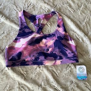 Brisas purple tie dye marble sports bra small athletic activewear athleisure